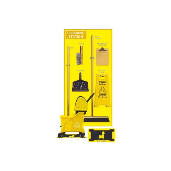Nmc National Marker Cleaning Station Shadow Board, Combo Kit, Yellow/Black, 72 X 36, Acp, Composite SBK148ACP - main